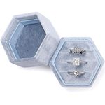 WantGor Velvet Jewelry Ring Box, 3 Slots Hexagon Ring Gift Box Vintage Ring Display Holder Case for Wedding Ceremony Proposal Engagement (Blue)