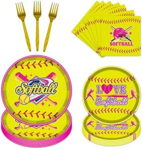 Rakuto Softball Party Decorations Supplies - 96PCS Softball Party Plates Napkins Forks Softball Paper Plates Dinnerware Sports Softball Birthday Party Baby Shower Decoration Tableware Set (24 Guests)