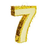 Juvale Small Number 7 Gold Foil Pinata, Seventh Birthday Party Supplies, 16 x 11 x 3 Inches