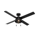 Hunter Fan Company, 50336, 52 inch Spring Mill Matte Black Indoor/Outdoor Ceiling Fan with LED Light Kit and Pull Chain