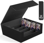 WUTONMU 3200+ Card Storage Box for Trading Cards, PU Leather Card Deck Box with 24 Dividers, Magnetic Closure Commander Card Deck Case for MTG TCG,Game Cards,Sport Cards (Black&Black-4 Rows)