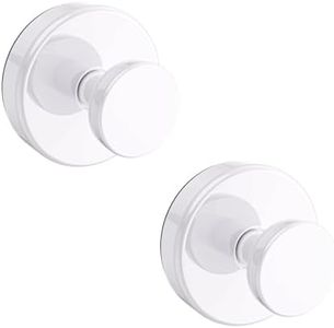 Suction Cup Hooks for Shower, Removable Towel Hooks for Bathroom Window Glass Door Wall, Bath Robe Looafh Hook for Hanging - 2 Pack, White