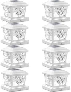 SIEDiNLAR Solar Post Cap Lights Outdoor 4 Modes 40 LEDs Aluminum Glass Deck Post Light for 4x4 5x5 6x6 Vinyl Wooden Posts Fence Patio Decor, Warm White & Cool White Dynamic Lighting White (8 Pack)