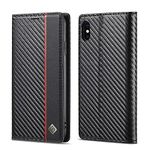 ZTOFERA Compatible with iPhone XR Wallet Case, Premium PU Leather Carbon Fiber Texture Flip Case with Card Holder Magnetic Closure Protective Phone Case for iPhone XR, Vertical Red Line