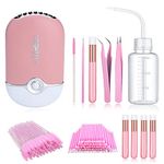 Aussido 159 PCS Eyelash Fan Set Lash Fan for Eyelash Extension Dryer, Lash Shampoo Brushes,Plastic Wash Squeeze Bottle,Disposable Eyelash Mascara Brushes, Micro Applicator Brushes and Tweezers Pink