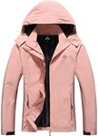 MOERDENG Women's Waterproof Rain Jacket Lightweight Raincoat Hooded Hiking Jacket Softshell Windbreaker, Pink, Small