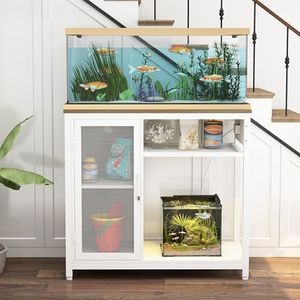 40-50 Gallon Aquarium Stand - Metal Fish Tank Stand with Storage, Power Outlets, Suitable for Turtle Tank, Reptile Terrarium, 660LBS Capacity, White