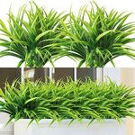 Dremisland 6Pcs Artificial Grass Plants 16in 16 Stems Outdoor Plastic Plants UV Resistant Greenery Fake Grass for Home Window Garden Patio Hanging Planter Pathway Front Porch Decor