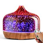 Porseme 500ml Glass Scented Oil Diffuser 3D Ultrasonic Aromatherapy Humidifiers Color Changing Cool Mist Essential Oil Diffuser Remote Control BPA Free Aroma Lamp Waterless Auto-Off (Rose Gold)