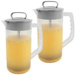 2 Pack Mixing Pitcher for Drinks 2 Quart/ 64oz Plastic Water Pitcher with Lid，Easy-Mix Juice Container，Angled Plastic Blades and Adjustable Mixer Plunger for Juice, Tea, Beverage Container