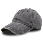 Folmywy Classic Cotton Adjustable Style Vintage Washed Distressed Low Profile Premium Baseball Cap Daily Headwear Dad Sun Hat Men Women -Black