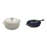 Lodge EC6D13 Dutch Oven, 6-Quart, Oyster White + Lodge L10SK3 Logic 12" Pre-Seasoned Cast Iron Skillet