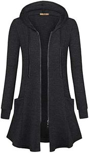 Miusey Plus Size Tops,Ladies Cardigan for Maternity Women Hoodied Zipper Jacket Winter Coat Oversize Sweaters Long Outerwear Loose Fitting Tunic Dress Dark Gray XXL