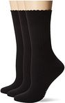 HUE womens Socks, HUE Women s Scalloped Pointelle Crew Socks 3 Pair Pack, Black, One Size US