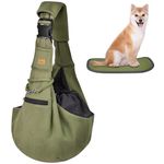 Cuby Adjustable Dog Cat Sling Padded Hard Bottom Pet Carrier Slings Soft Carrying Puppy Bag for Small Dogs Cats Outdoor Travel (Green)