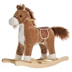 Qaba Rocking Horse Plush Animal on Wooden Rockers with Sounds, Wooden Base, Baby Rocking Chair for 36-72 Months, Brown