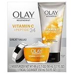 Olay Regenerist Vitamin C + Peptide 24 Duo Pack, Cleanser 150mL (5 fl oz), Moisturizer 48g (1.7 oz) Silver and Orange ,2.0 count