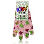 AKH® Kids Garden Gloves | One Size 3+ Years | Cotton Children's Gardening Gloves with PVC Grip Dots for Secure Grip | Kid's Garden Gloves with Colourful Garden Characters Design (Pink)