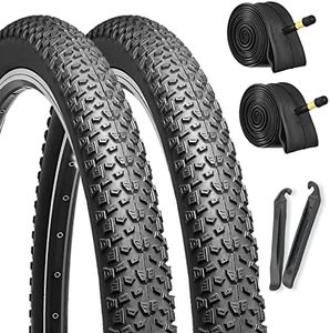 27.5-inch Mountain Bike Tires Set: Hycline 2-Pack 27.5x2.125 inch (57-584mm) Folding Replacement Puncture-Resistant Bicycle Tires and Pair 27.5-inch Inner Tubes with Tire Levers for MTB Off-Road Bike