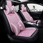 seemehappy Bling Retro Fashion Lattice Silk and Leather Car Seat Covers Front and Rear Seat Covers Universal Fit (Pink-Luxury)