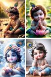 Bal Krishna Wall Poster HD poster for Room Decor Paper Print (12 inch X 18 inch, 300GSM Thick Paper, Gloss Laminated, Rolled in Safety tube) Pack of 4