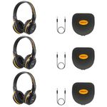 SIMOLIO 3 Pack of Wireless Car Headphones with Carrying Cases, IR Wireless Headphones for Kids, Car DVD Headphones with AUX Cord, Share Port, 2 Channel IR Headsets, Not Work on 2017+ GM's or Pacifica