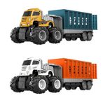 Coelon Set of 2 Truck Toys Diecast Alloy Logistic Transportation Big Truck Toys with Friction Powered Miniature Toy for Kids Boys and Girls Best Gift Truck Toys