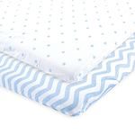 Luvable Friends Fitted Playard Sheet, 2 Pack, Blue Chevron and Stars, One Size