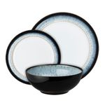 Denby - Halo Dinner Set For 4 - 12 Piece Ceramic Tableware Set - Dishwasher Microwave Safe Stoneware Crockery - Reactive Glaze, Black, Grey, White - 4 x Dinner Plate, 4 x Small Plate, 4 x Cereal Bowl