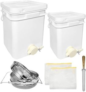GAIACOLMEIA Honey Bucket w/Gate, 5&3 Gal, Stainless Strainer, Honey Extractor Kit&Double Sieve Stainless Strainer w/ 2 Filter Bags & Scraper, Fits Complete Honey Extraction Equipment