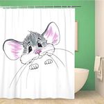 Awowee Bathroom Shower Curtain Big Head of Gray Mouse Pink Nose Ears Cartoon Character Polyester Fabric 72x78 inches Waterproof Bath Curtain Set with Hooks