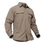 TACVASEN Mens Button Up Shirts Short Sleeve Long Sleeve Tactical Shirt Breathable Shirts Jungle Shirt Men Multi Pocket Shirts Mens Fishing Shirt Khaki