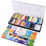 OPHIR 41 Colors Rainbow Split Cake Face Painting Kit for Kids Professional, Body Art Water-Activated Multi Color Face Paint Makeup Palette with 2 Brushes, Includes Matt, Pearly, Neon, Chalk Color 144g