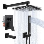 KES Black Shower Faucet Set Shower System with Tub Spout Faucet Pressure Balancing Shower Valve Trim Kit Handheld and 10 Inch Rainfall Shower Head Combo, XB6300-BK