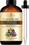 Handcraft Blends Castor Oil with Rosemary and Lavender Oil for Hair Growth, Eyelashes & Eyebrows - 100% Pure and Natural Carrier Oil, Hair Oil - Moisturizing Massage Oil for Aromatherapy - 4 fl. Oz