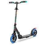 Folding Kick Scooter for Adults and Kids – Boys and Girls Freestyle Scooter with Big Wheels, 1-Kick Open Mechanism, Anti-Slip Rubber Deck and LED Light – Folding Grips Handlebar Adjusts to 3 Heights