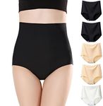 Effnny Women's Super High Waisted Nylon Briefs Panties Breathable Seamless No Show Underwear (S, 5 Pack)