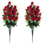 Memobloom Artificial Cemetery Flowers Grave Bouquets 2 Pcs Memorial Flowers Fake Pure Red Roses for Cemetery Gravesite Floral Arrangements Outdoor Graves Decorations Silk Funeral Fower for Grave Vase