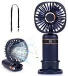 Handheld Fan,20+Hrs Portable USB Hand Held Fans Rechargeable with 5 Speeds & Power Display, Battery Operated Desk Fan, Small Personal Fan with Base, Hanging Rope, for Home Office Travel (DarkBlue)