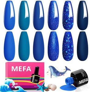 MEFA Blue Gel Nail Polish Set,6 Colors Midnight Navy Sapphire Blue Nail Polish Azure Glitter Dark Shades Starter Kit Soak Off Blue Shimmer Gel Nail Art Design DIY Salon Manicure Holiday Women Gift
