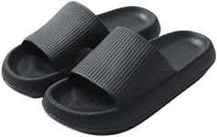 ZONEDEAL Pillow Slippers for Women and Men, House Slides Shower Sandals, Cloud Slippers Extremely Comfy Cushioned Thick Sole Bathroom Home Indoor Anti-slip Slides (Black) (Black (10.5-11 US Wide Women/9-10 US Wide Men))