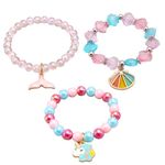 PALAY® Beads Bracelet for Girls Best Friend Bracelet Cute Cartoon Unicorn Mermaid Charms Kids Bracelets for Girls Friendship Bracelet Set Jewellery Birthday Gift for Girls, Kids - 3 Pcs