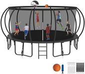 Jump Into Fun 1500LBS 14FT Tranpoline for Adults Kids, No Gap Design Pumpkin Tranpolines, Stakes, Basketball Hoop,Safety Enclosure Net, Ladder-ASTM CPC CPSIA, Classical Black