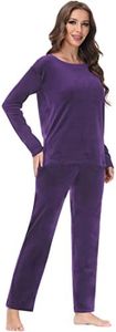 Women Velour Sweatsuits Sets Lounge Set 2 Piece Sweatsuit Crew Neck Sweatshirt and Sweatpant Velvet Jogging Suit, Purple, Medium