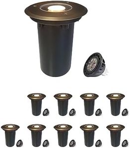 COLOER Die-cast Brass Top In-Ground Well Lights 10-Pack with Bulb,5W 2700K Warm White Outdoor LED Outdoor Low Voltage Pathway Lights,IP65 Waterproof Landscape Lighting(303B)
