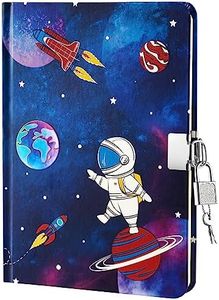 WERNNSAI Luminous Space Journal for Boys - Boys Notebook for Kids Gift School Travel Private Diary Hardcover A5 Lined Memos Writing Drawing Notepad with Lock and Keys