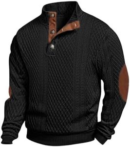 JMIERR Mens Button Fleece Lined Pullover Sweatshirt, S, Black