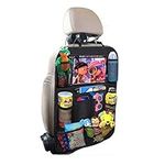 FEimaX Car Organiser Waterproof Kids Kick Mat Back Seat Protector with Touch Screen Tablet Holder & 9 Pockets, 1 Pack Car Backseat Storage Organizer for Family Trip