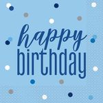 Dazzling Glitz Blue & Silver Happy Birthday Luncheon Napkins (16cm) - Perfect for Stylish Celebrations - 16ct