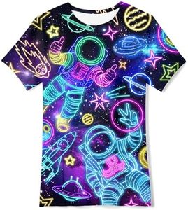 Neon Shirt Boys Size 8 9 Kids Space Astronaut Tee Shirt Galaxy Them ed Party Short Sleeve Shirts Tops